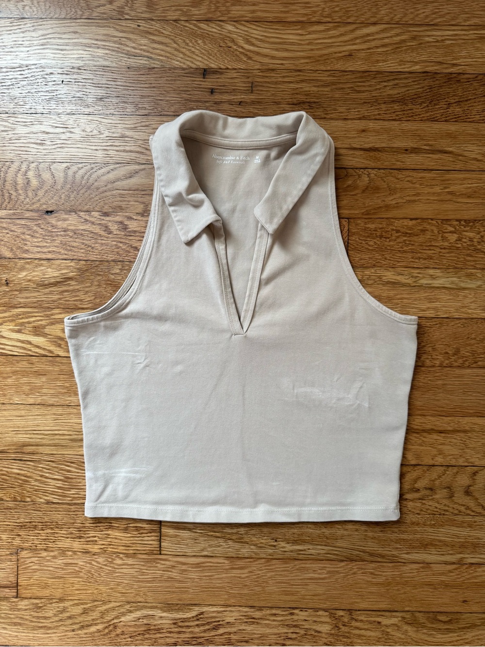 Abercrombie & Fitch Cream Sleeveless Collared Crop Top, Size Medium